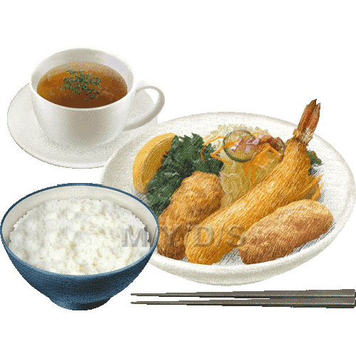 ミックスフライ定食のイラスト／条件付フリー素材集