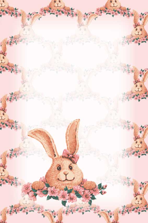 兎・卯年（うさぎどし）＞花と兎の葉書サイズイラスト・フリー